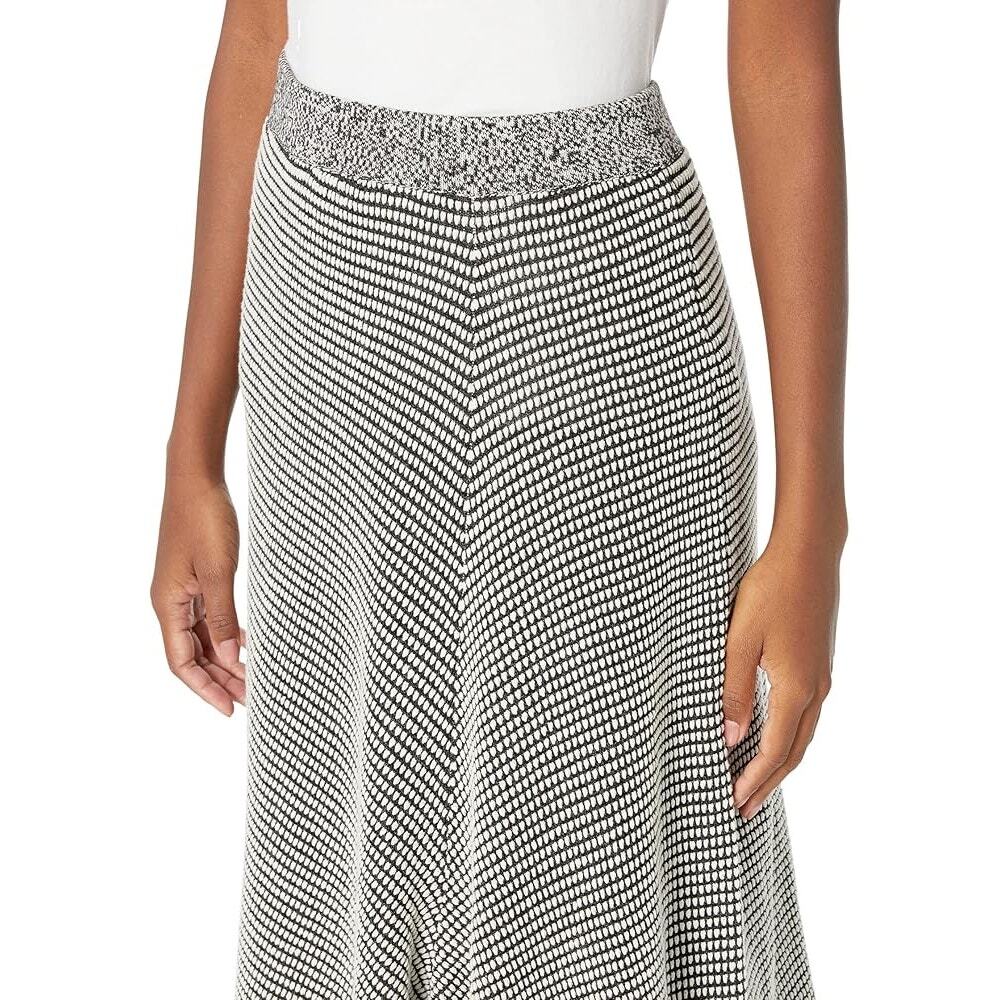 NIC + ZOE Midi Skirt Gray White Pull On Work Textured Sweater Knit A-Line Small